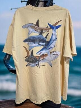 Guy Harvey Men’s Size 2XL TShirt Marlin Fish Yellow Aftco Bluewater